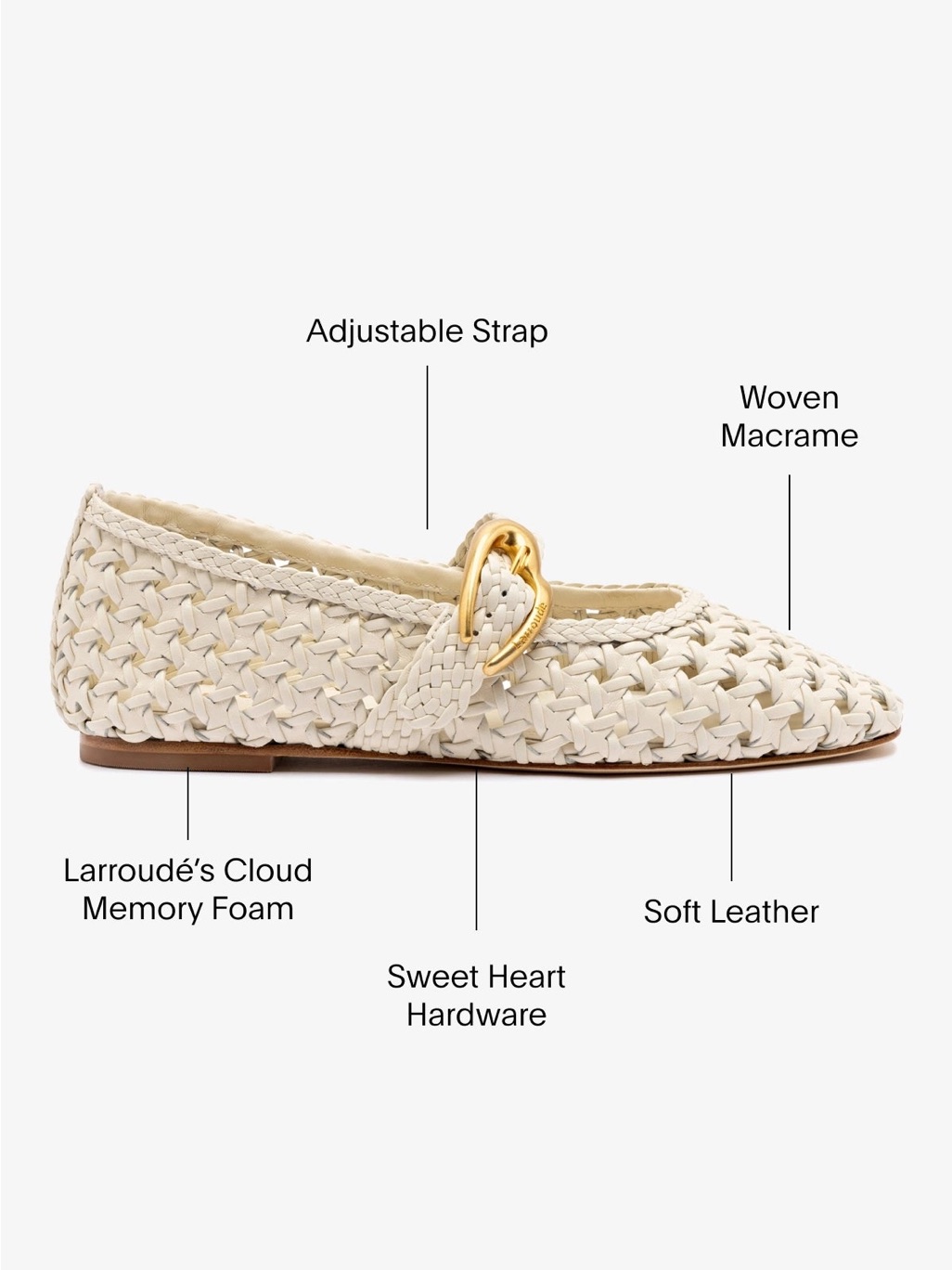 Larroude Verona New Macrame Leather Ballet Flats Ivory 6.5 New — image 3 of 8
